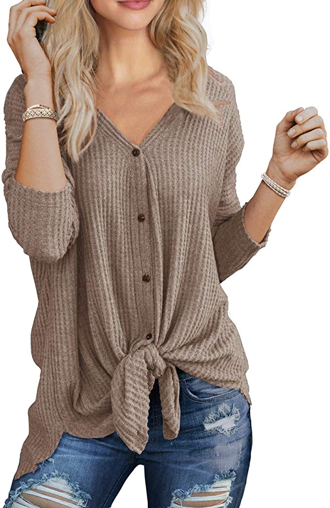 Knotted Waffle-Knit Henley Sweater  | Fall Outfit Ideas: 30+ Must-Haves For Your Autumn Wardrobe