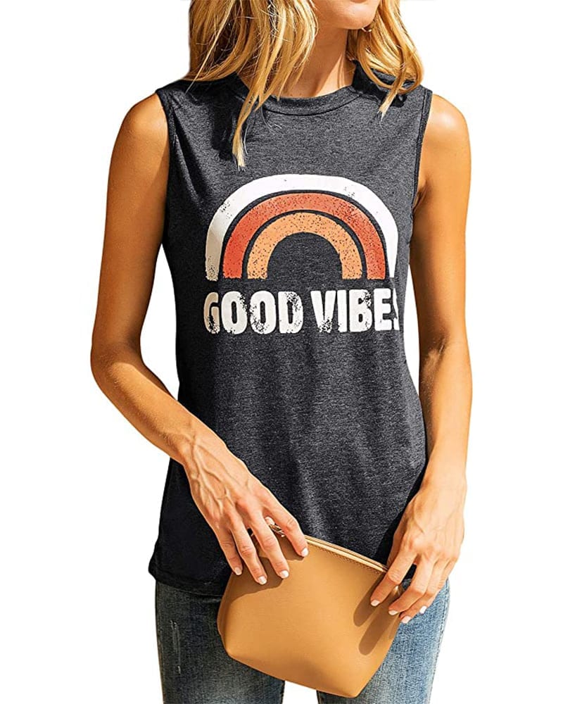 Good Vibes graphic t-shirt and tank top | Comfy Work From Home Wardrobe Essentials | The Basic Housewife
