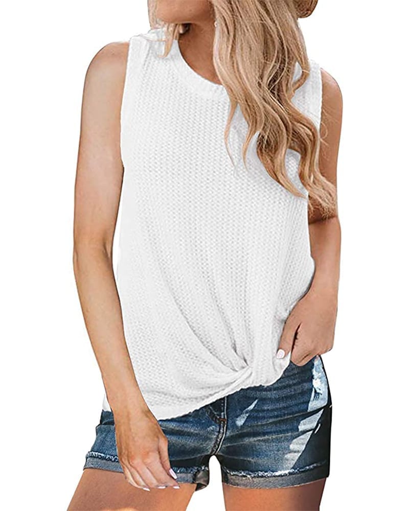 Waffle Knit Knotted Tank Top | Comfy Work From Home Wardrobe Essentials | The Basic Housewife
