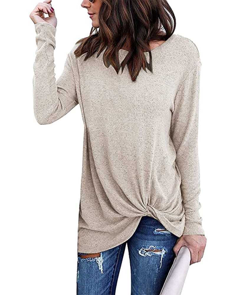 Long Sleeve Knotted Tunic Shirt | Comfy Work From Home Wardrobe Essentials | The Basic Housewife