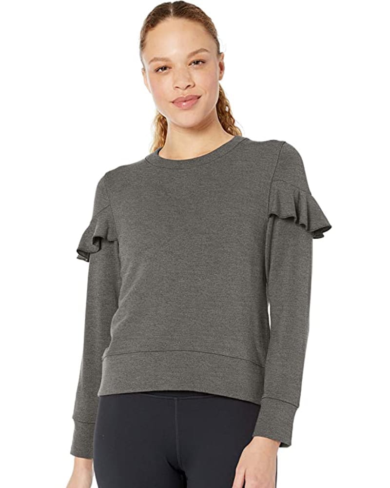 Fleece Ruffle Sleeved Pullover Sweater | Comfy Work From Home Wardrobe Essentials | The Basic Housewife