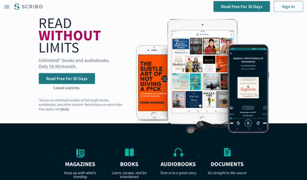30-Day Free Trial With Scribd | Scribd: An Honest Review of the Best Audiobook App and Audible Alternative