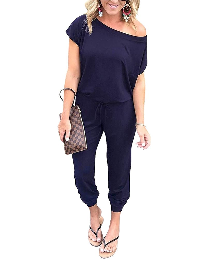 Stretchy off-shoulder jumpsuit | Comfy Work From Home Wardrobe Essentials | The Basic Housewife