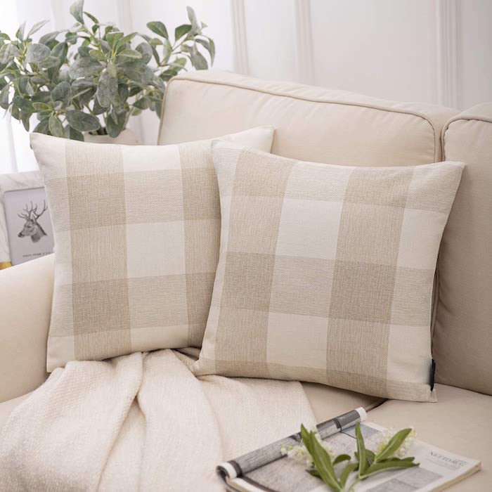 Beige Buffalo Plaid Pillow Cover