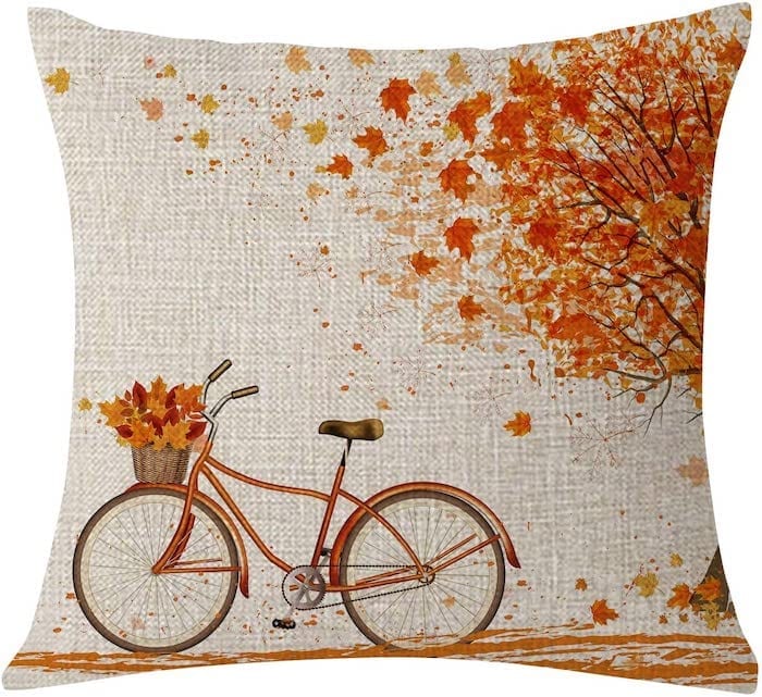 Autumn Bicycle Scene Pillow Cover