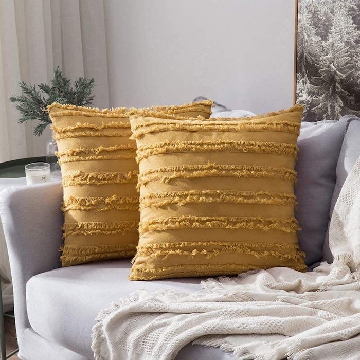 Boho Fringe Yellow Pillow Covers for Fall