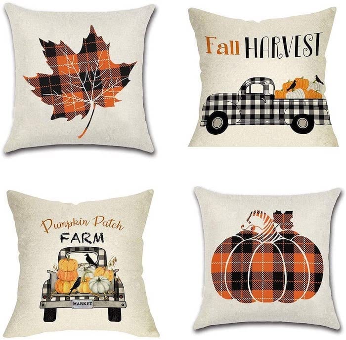 Orange and Black Plaid Fall Pillow Covers