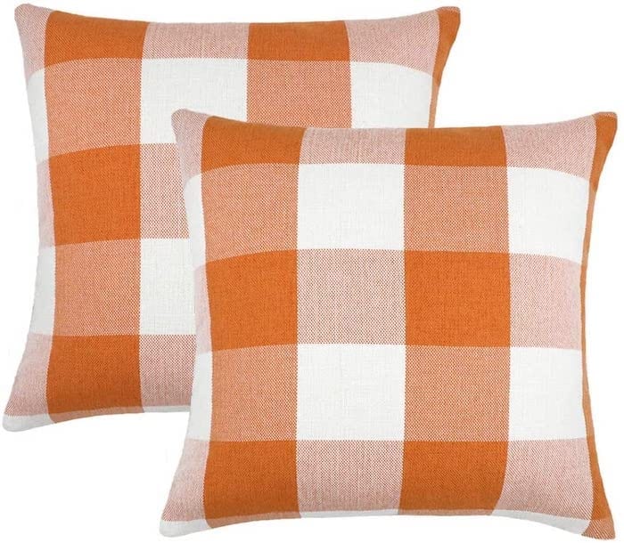 Orange Buffalo Plaid Pillow Covers