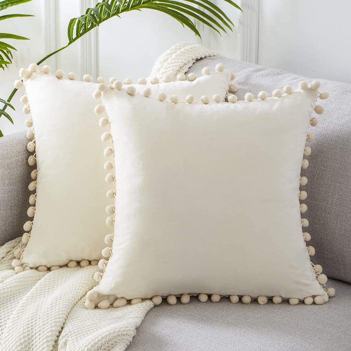 White Pom Pom Pillow Covers for Fall