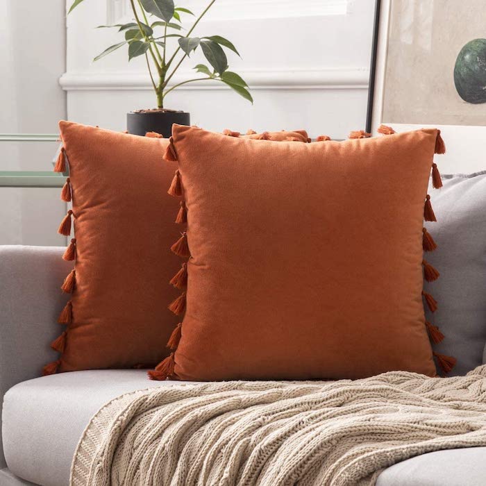 Orange Tassel Pillow Covers for Fall