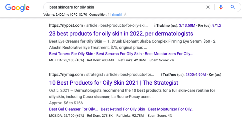 SEO for beginners - google search example