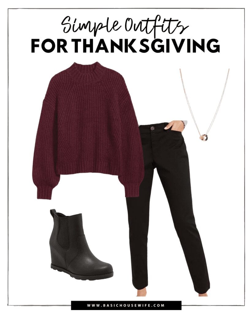 A casual thanksgiving outfit idea that's perfect for fall.