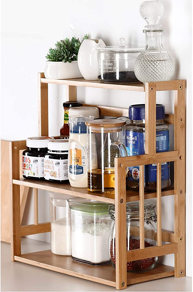 Bamboo Spice Rack Storage | Kitchen Counter Storage | 30+ Kitchen Accessories & Storage Solutions To Get Organized | Basic Housewife