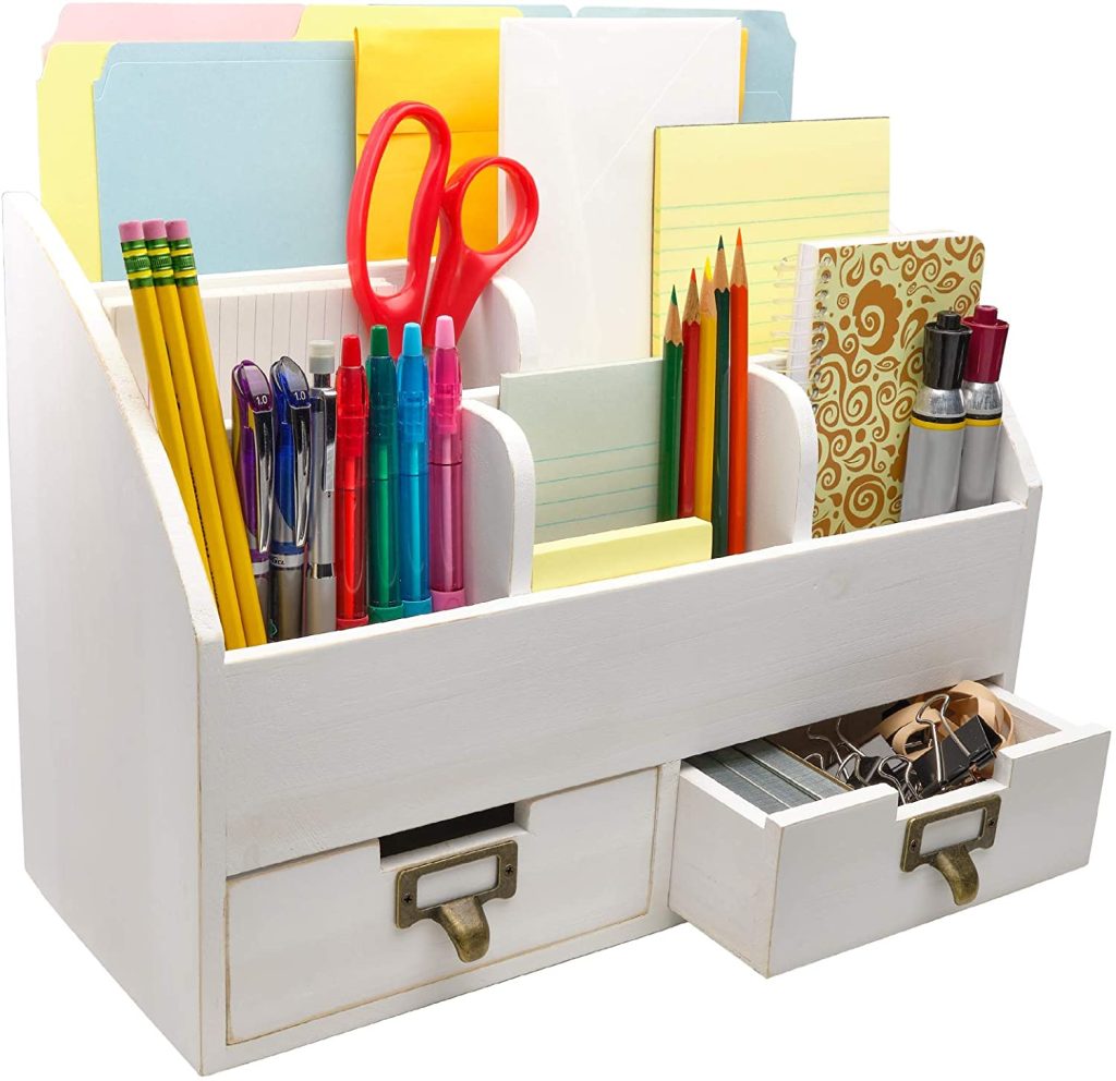White Wood Desk Organizer | Must-Have Office Desk Accessories to Organize Your Workspace