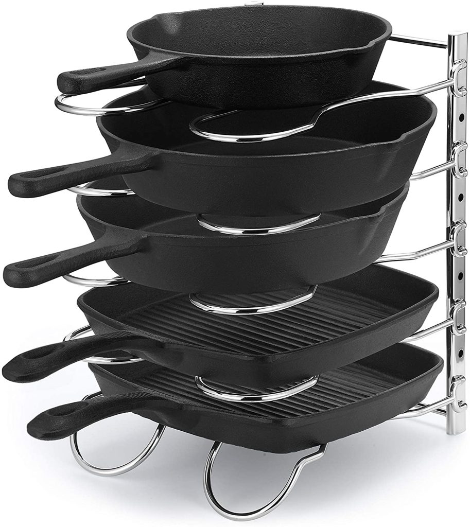 Stackable Pan Rack | Pantry Storage | 30+ Kitchen Accessories & Storage Solutions To Get Organized | Basic Housewife