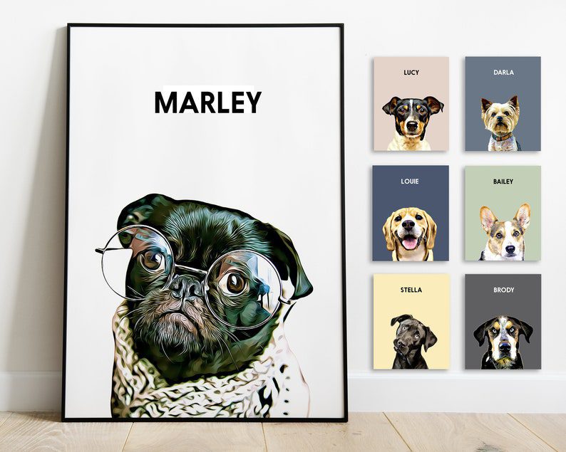 Custom Digital pet Portrait | 30+ Fun & Unique Gifts for Dog Moms | Basic Housewife