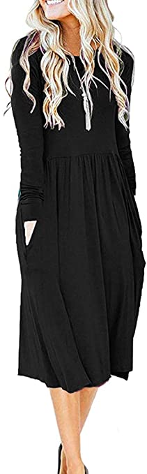 Loose Empire Waist Dress with Pockets | Must-Have Long Sleeve Casual Dresses for Fall | Basic Housewife