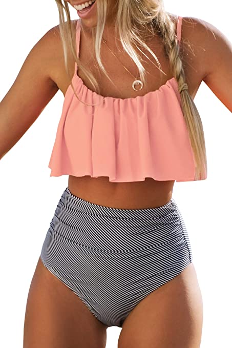 High Waisted Falbala Bikini Set | Two Piece Swimsuits on Amazon | Basic Housewife