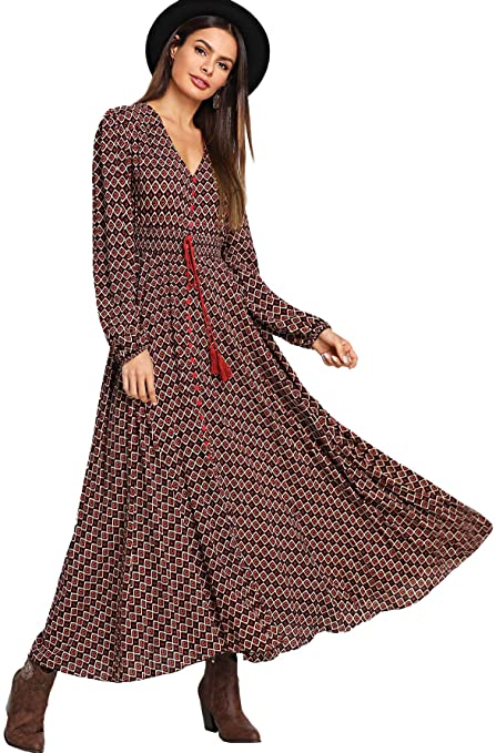 Multicolor Flowy Party Maxi Dress | Must-Have Long Sleeve Casual Dresses for Fall | Basic Housewife