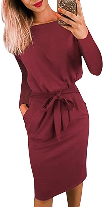 Bodycon Sheath Belted Dress | Must-Have Long Sleeve Casual Dresses for Fall | Basic Housewife