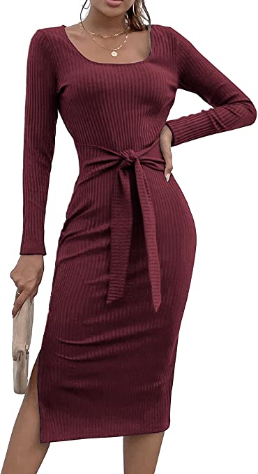 Ribbed Tie Waist Dress | Must-Have Long Sleeve Casual Dresses for Fall | Basic Housewife