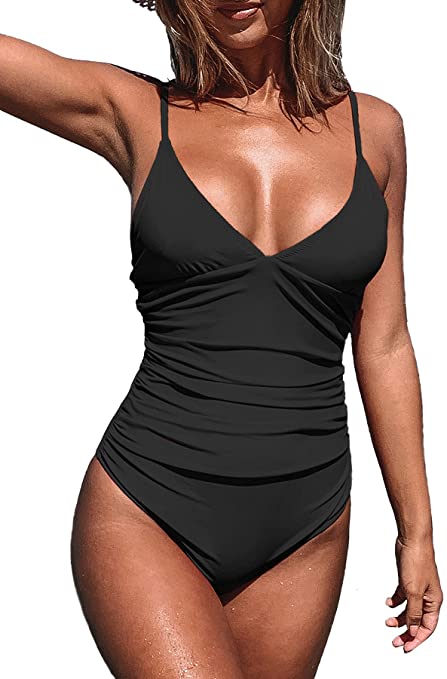 Tummy Control V-Neck Swimsuit | One Piece Swimsuits on Amazon | Basic Housewife
