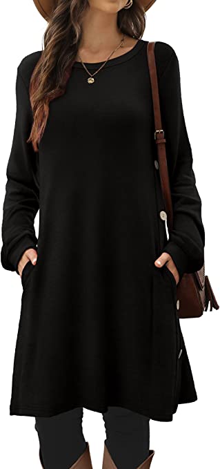 Long Sleeve Side Button Dress | 20+ Cute and Casual Dresses for Winter on Amazon | BasicHousewife.com