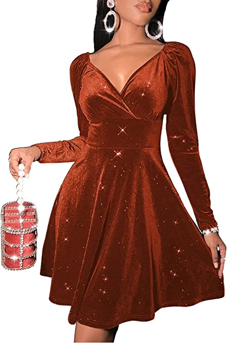 Velvet Glitter A Line | The Best Long Sleeve New Years Eve Dresses on Amazon